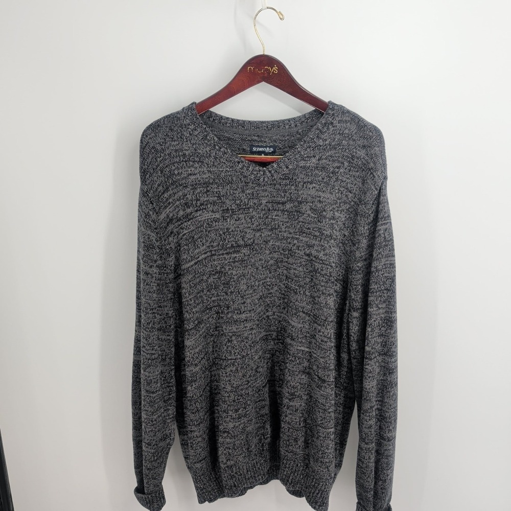 VTG St. John's Bay Y2K Knit Marled V-Neck Pullover Sweater Heather Gray Size XL